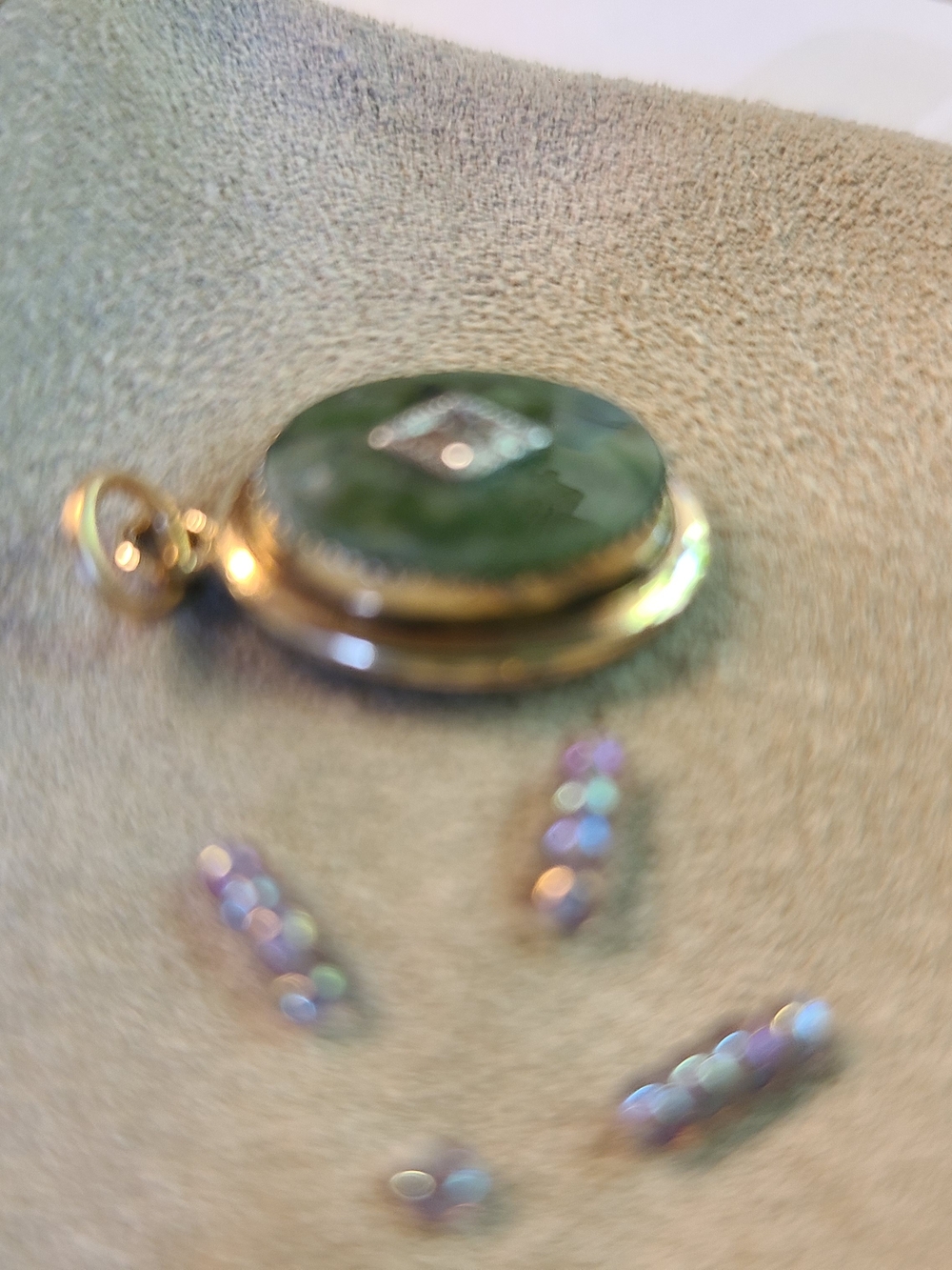 Antique Gold Green Stone Oval Pendant with Silver Accent - Picture 13 of 13
